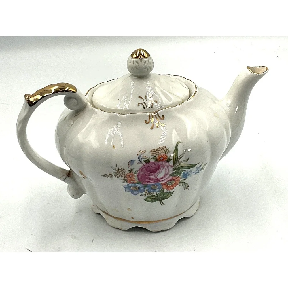 Vintage Porcelain‎ Teapot with Music Box - Floral Design